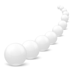 Vector 3D realistic white marble balls set in a row, on white background.