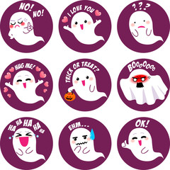 Cute ghost halloween emoticons