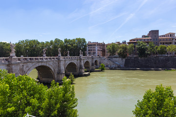 Fototapeta premium Rome Italy. View of famous Sant Angelo Bridge. River Tiber.