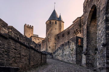 Fototapeta na wymiar View of the medieval old town of Carcassonne in France
