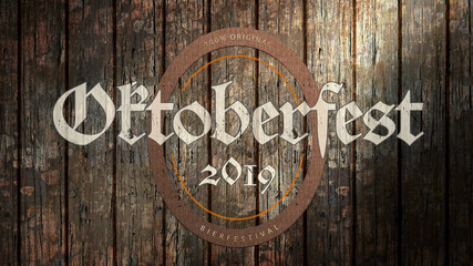 Oktoberfest 2019 Banner auf Holzhintergrund 
