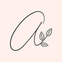 Calligraphy alphabet. Decorative handwritten font. Vector letter A decorated with leaves, florals. Wedding calligraphy. ABC for your design. Floral lettering. Monogram, Logo Branding