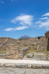 View of the ancient city of Pompeii. Pompeii is an ancient Roman city died from the eruption of Mount Vesuvius in the 1st century. Naples, Italy.
