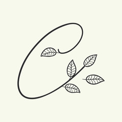 Calligraphy alphabet. Decorative handwritten font. Vector letter C decorated with leaves, florals. Wedding calligraphy. ABC for your design. Floral lettering. Monogram, Logo Branding