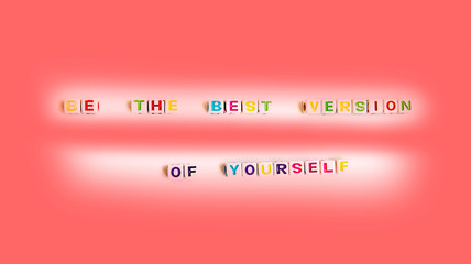 Obraz premium Creative top view flat lay of plastic cubes with messages about on trendy coral color background.Concept of make yourself. Soft focus