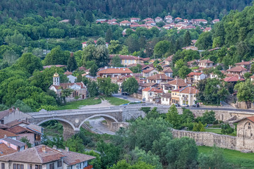 Fototapeta na wymiar The old town of Veliko Tarnovo, City of the Tsars, on the Yantra River, Bulgaria. It was the capital of the Second Bulgarian Kingdom