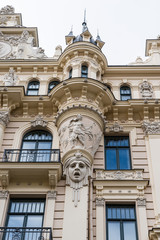 Detail of Art Nouveau (Jugendstil) building in the historical center of Riga; Latvia