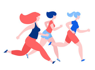 Fototapeta na wymiar Women jogging running. Sport fitness outfit. Flat style