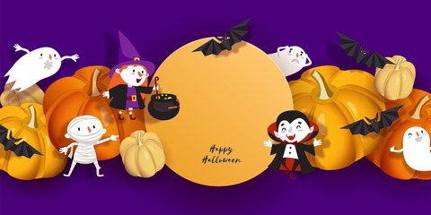Happy Halloween design. 3d witch, vampire, bat, pumpkin, mummy, ghost, moon