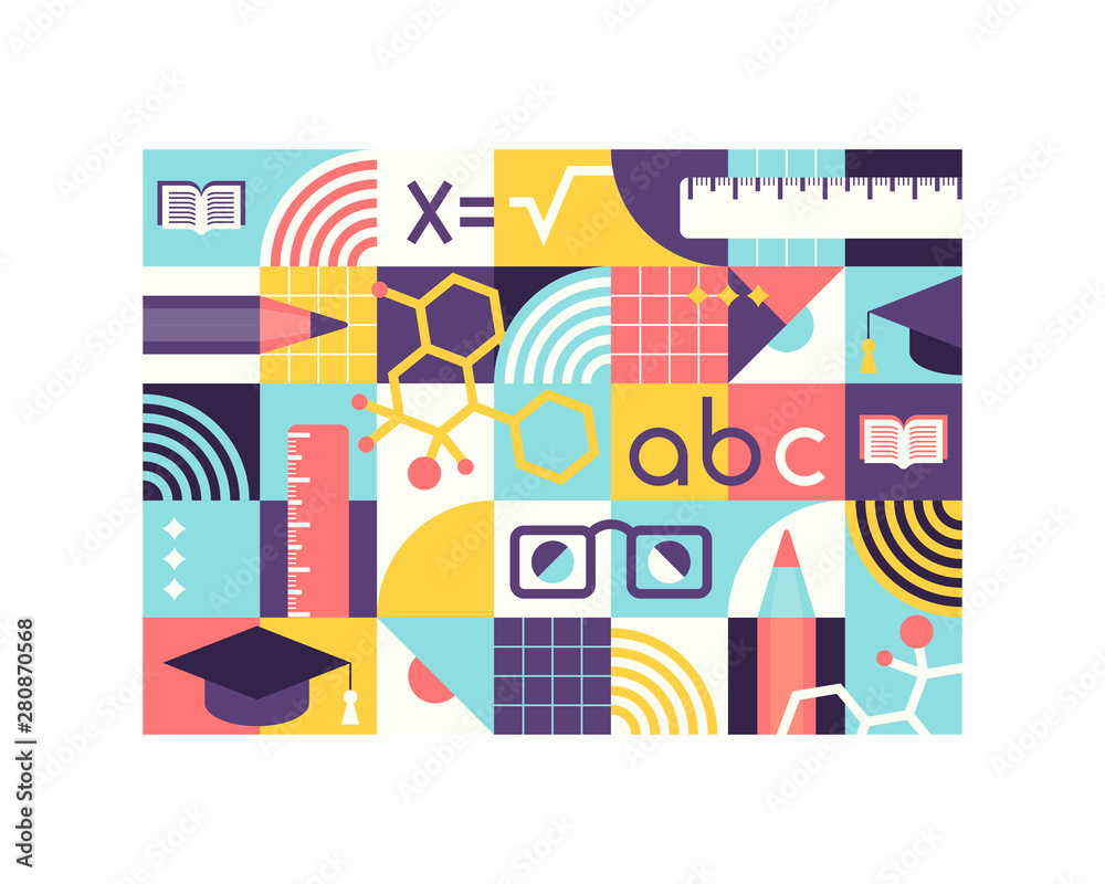 Wall mural graphical science and knowledge school geometrical design pattern.