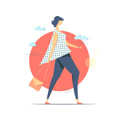 Walking young woman conceptual vector  illustration.