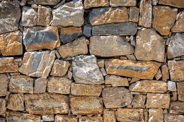 Stone block built wall