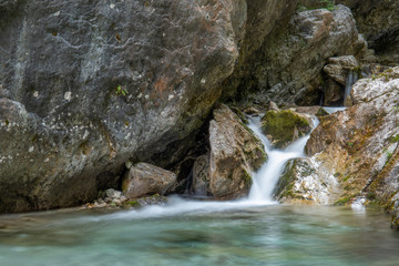 Naklejka na ściany i meble Amazing waterfalls at the Val Vertova river. Vertova,Bergamo, Italy