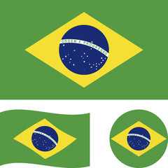 Fototapeta premium Federative Republic of Brazil. National flag. Correct proportions, wave, round. Abstract concept, icon set.