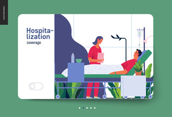 Hospitalization template -medical insurance template -modern flat vector concept digital illustration - a hospital patient in the private ward and a doctor on ward round