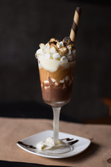 dessert with whipped cream and chocolate