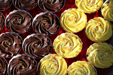 Obraz premium A few small colorful creamy pastries