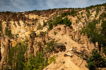 Devil's town (Djavolja Varos), Sandstone structures with stones on top. Interesting rock formations made by strong erosion on Radan mountain in Serbia.