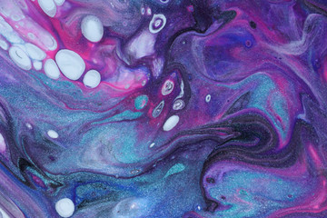 Abstract acrylic pour painting in dark swirling colors as background. - obrazy, fototapety, plakaty