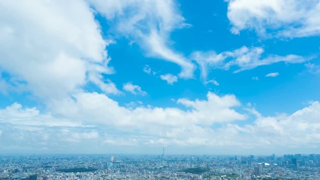 東京風景　タイムラプス　地平線を望む大都会の街並み　2019　夏