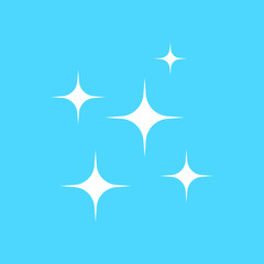Shine icon,  Clean star icon. White icon on blue background.
