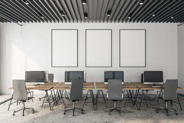 Contemporary coworking office with poster