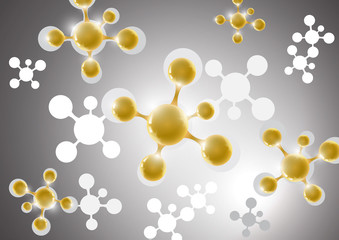 Modern abstract background of the molecule on a gray background. Design template for medicine, science, technology, chemistry, biotechnology.