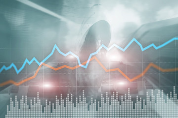Business Financial Trading Investment concept graph virtual screen double exposure