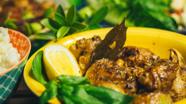 Chicken Hearts Dish with Lemon and Garnish