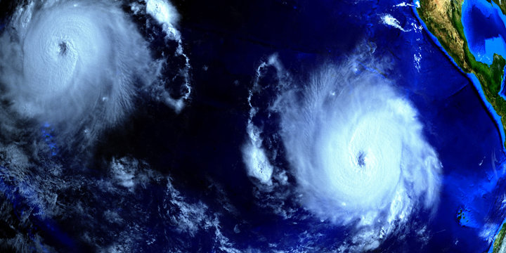 Tropical Storm Erick Extremely Detailed and realistic high resolution 3d illustration. Shot from Space. Elements of this image are furnished by NASA.