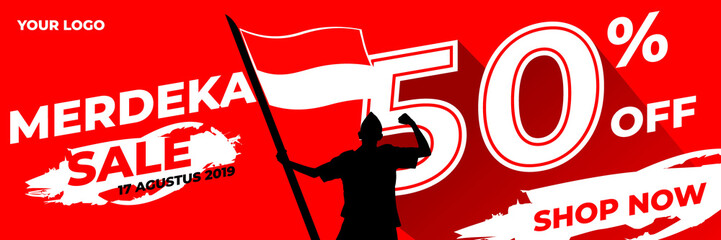 merdeka sale banner design, 50% off