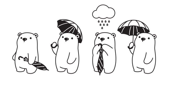 Bear vector icon polar bear umbrella rain cartoon character logo illustration doodle design
