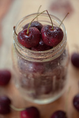 REd cherries in a glass jar - 280881930