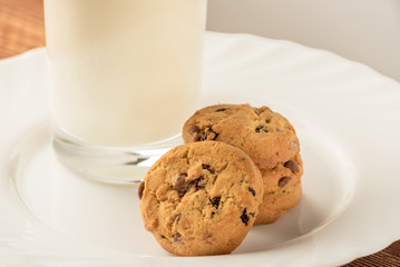 fresh healthy milk and cookies on a plate