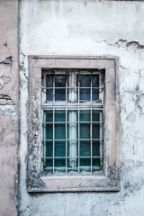 Petrovaradin, Serbia - July 17. 2019: Petrovaradin fortress; Ruined windows of the building at the foot of the fortress