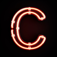 Neon light alphabet character C font