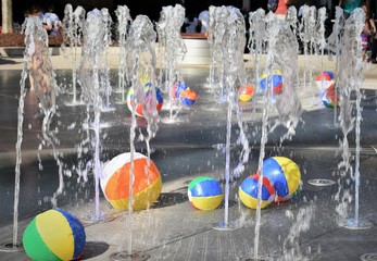 Fountain with water spouts and beach balls