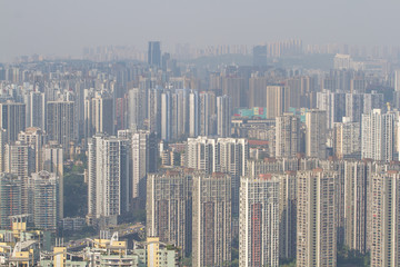 Modern residential area in the Chinese city of Chongqing. Many high-rise buildings in the metropolis.