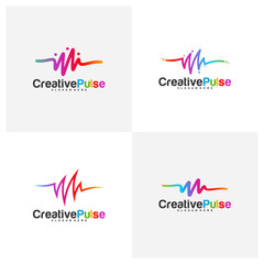 Colorful Pulse logo Concepts Vector. Pulse People Logo Design Template Vector. Sound waves vector illustration design template. unique pulse or wave logo design