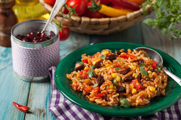 Mexican rice with minced meat and vegetables.