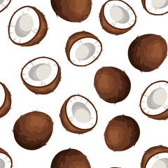 Vector seamless background with coconuts on a white background.