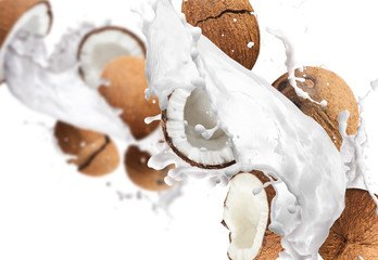 Fresh ripe coconut isolated on white background - obrazy, fototapety, plakaty