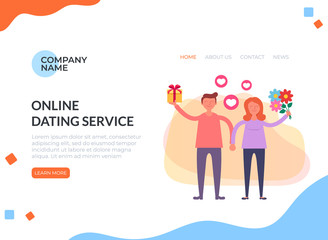 Virtual dating meeting by smartphone internet. Relationship lovers online by website web banner page. Vector flat graphic design isolated illustration icon