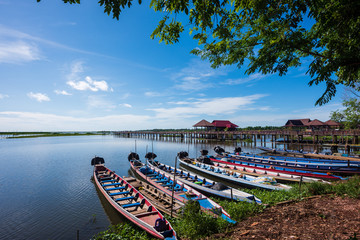 Fototapeta na wymiar Traditional Boats in Thale Noi Waterfowl reserve