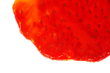 Close up macro view of raw ripe squashed strawberries texture.