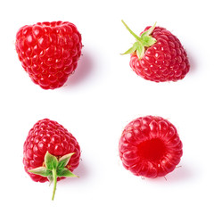 Set with different raspberries isolated on white bacgkround