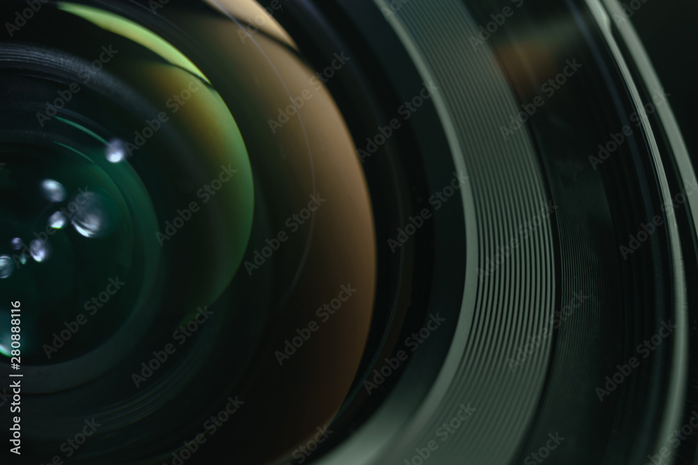 Aufkleber close up beautiful camera lens of black background. macro view..