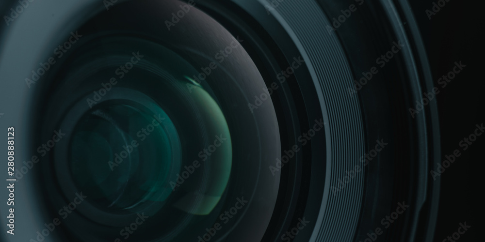 Aufkleber close up beautiful camera lens of black background. macro view..