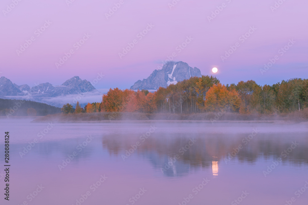 Wall mural Full Moon Over the Tetons in Autumn