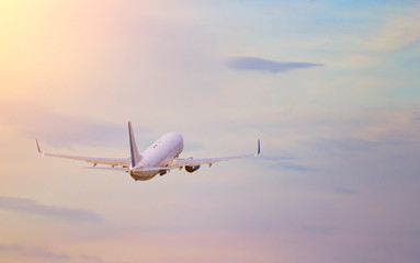 Silhouette airplane flying in sky surround by pink cloud